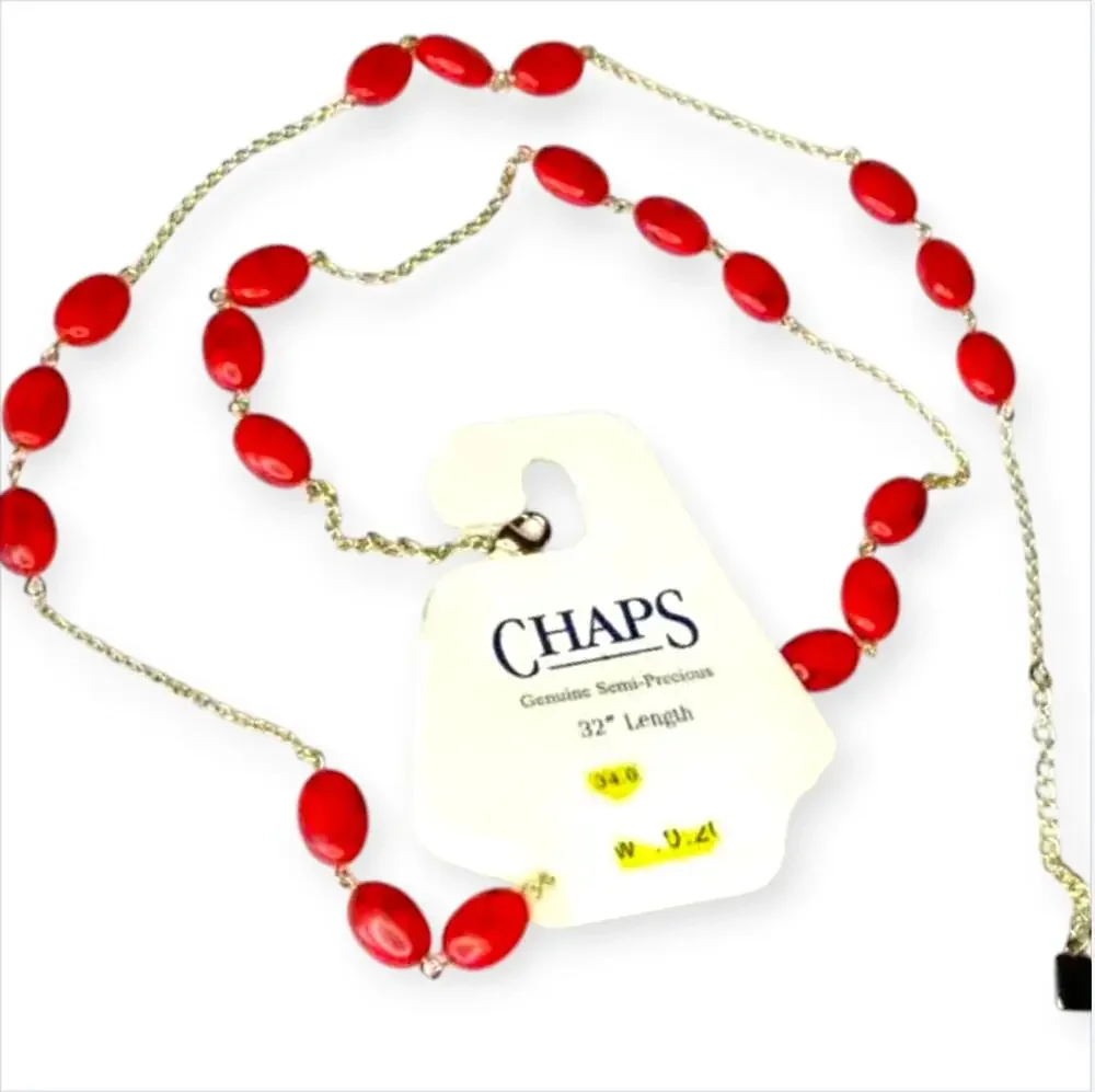 CHAPS semi-precious red/gold tone necklace